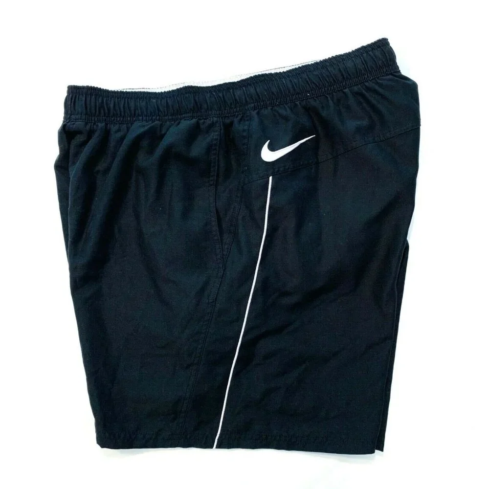 Vintage Nike Swoosh Swim Trunks Board Shorts Mesh Brief Lined‎ XL Black EUC